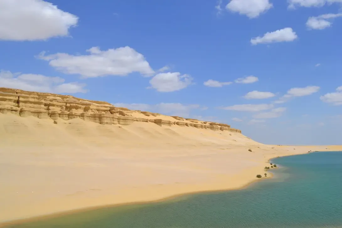 Wadi El Rayan Egypt with waterfalls, lakes, and desert landscape in Fayoum Oasis